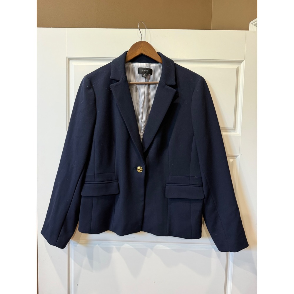 J. Crew Navy Blazer Pleated Back Gold Button Size 16 Coastal Nautical Preppy - Picture 3 of 12